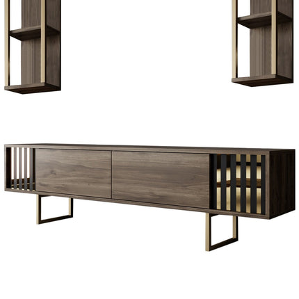 TV szekrény Gold Line - Walnut, Black-VASBÚTOR