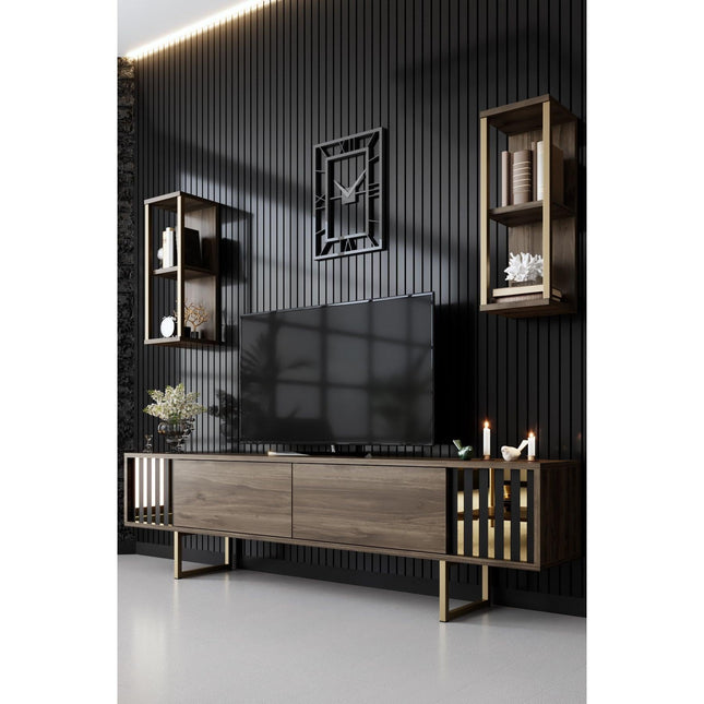 TV szekrény Gold Line - Walnut, Black-VASBÚTOR