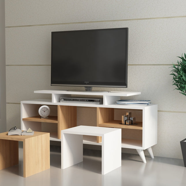 TV szekrény Kutay - White, Teak-VASBÚTOR