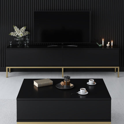 TV szekrény Lord - Black, Gold-VASBÚTOR