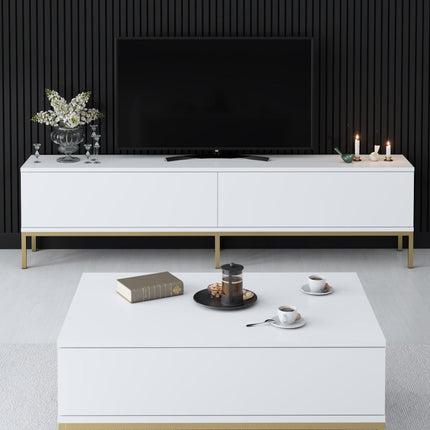 TV szekrény Lord - White, Gold-VASBÚTOR