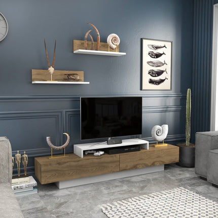 TV szekrény Lusi - White, Oud Oak-VASBÚTOR