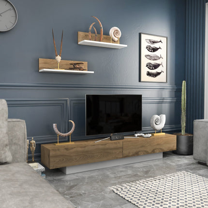 TV szekrény Lusi - White, Oud Oak-VASBÚTOR