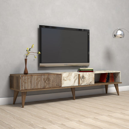 TV szekrény Milan - Diós, Fehér Marble-VASBÚTOR