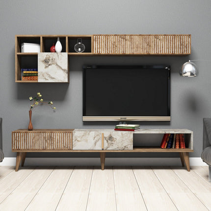 TV szekrény Milan - Walnut, White Marble-VASBÚTOR