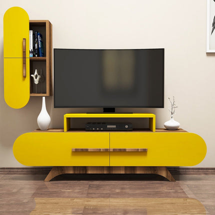 TV szekrény Rose S - Walnut, Yellow-VASBÚTOR