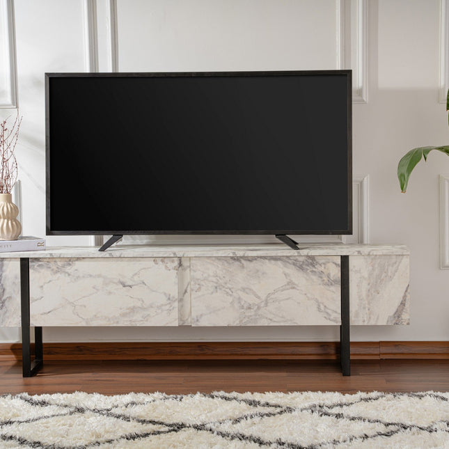 TV szekrény Serenity - Fressia Marble, Fekete-VASBÚTOR