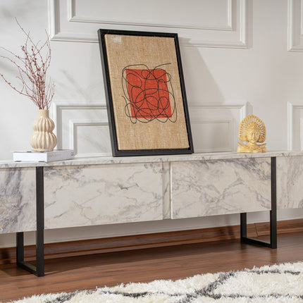 TV szekrény Serenity - Fressia Marble, Fekete-VASBÚTOR