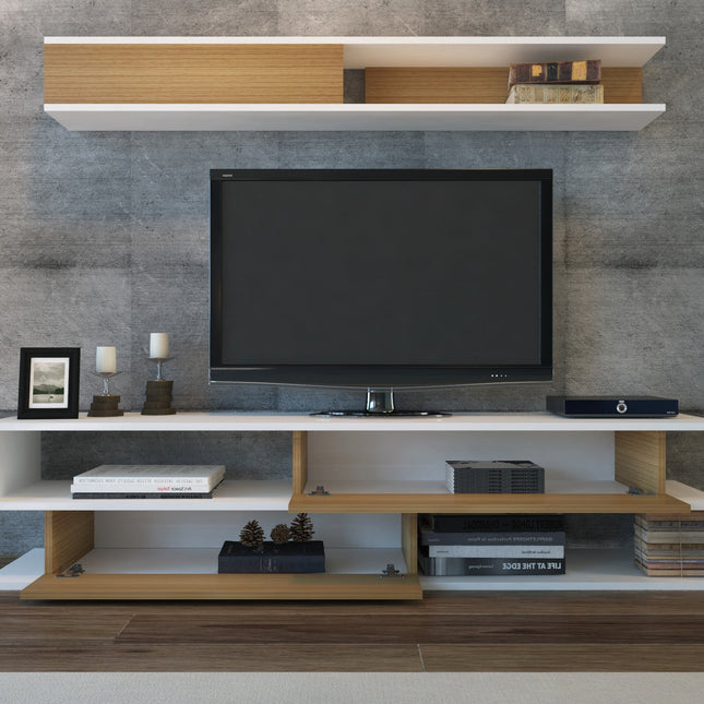 TV szekrény Sims - White, Teak-VASBÚTOR