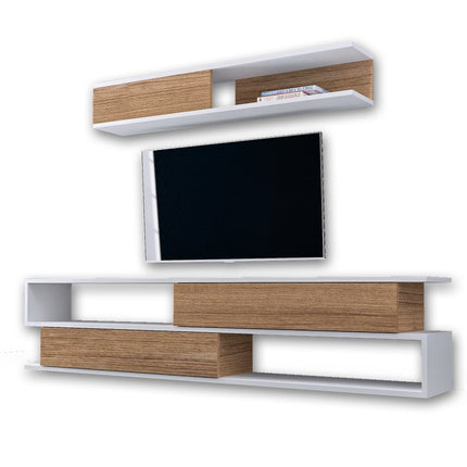 TV szekrény Sims - White, Teak-VASBÚTOR