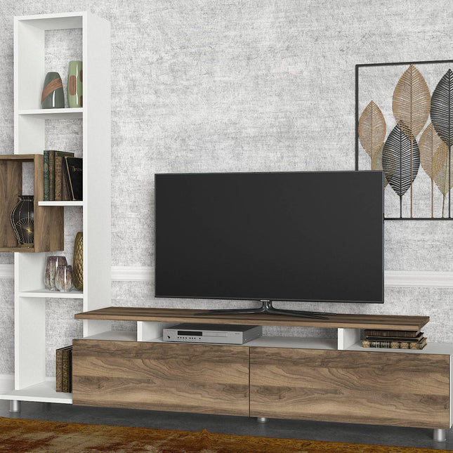 TV szekrény Tulip - White, Walnut-VASBÚTOR
