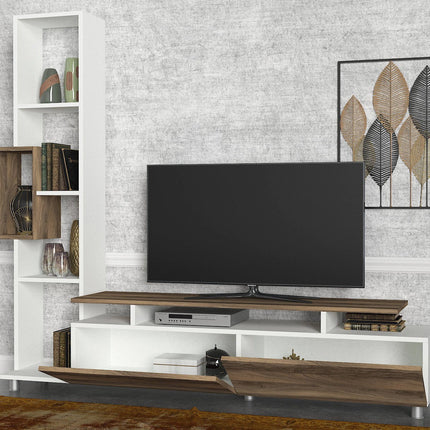 TV szekrény Tulip - White, Walnut-VASBÚTOR