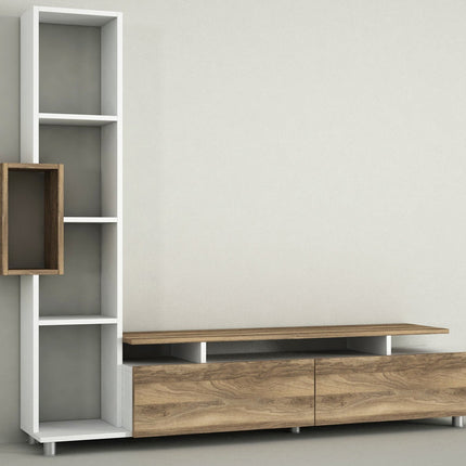 TV szekrény Tulip - White, Walnut-VASBÚTOR