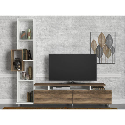 TV szekrény Tulip - White, Walnut-VASBÚTOR