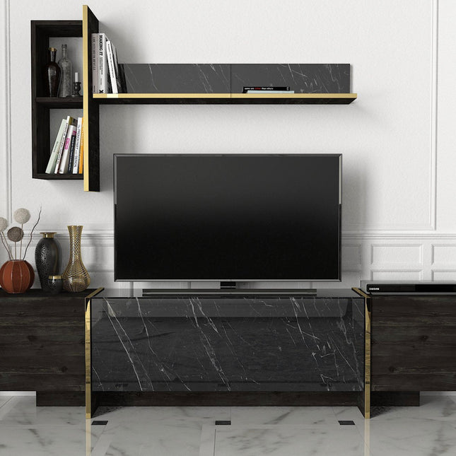 TV szekrény Veyron - Black, Gold-VASBÚTOR