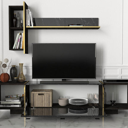 TV szekrény Veyron - Black, Gold-VASBÚTOR