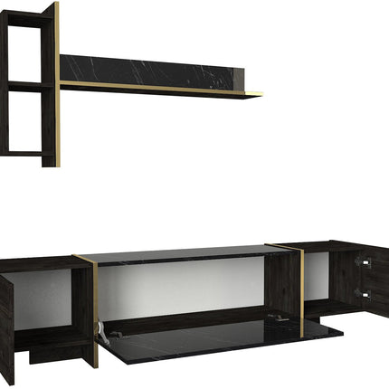 TV szekrény Veyron - Black, Gold-VASBÚTOR