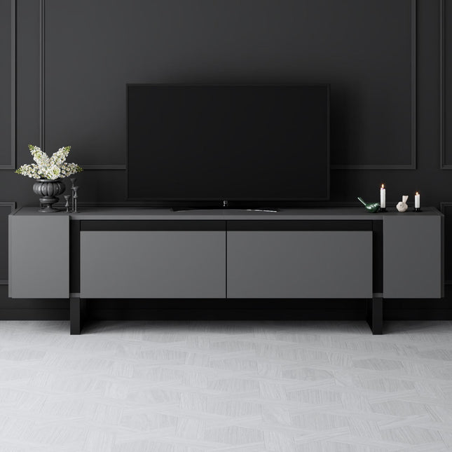 TV szekrény Yildiz - Anthracite, Black-VASBÚTOR