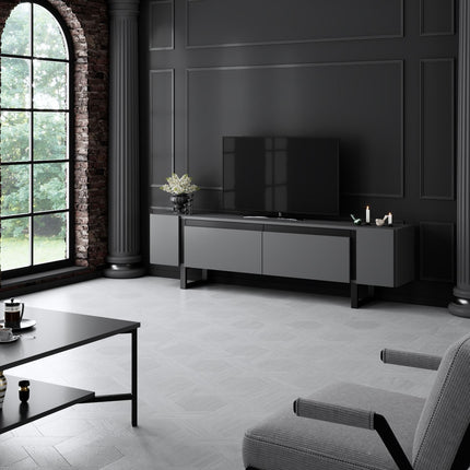 TV szekrény Yildiz - Anthracite, Black-VASBÚTOR