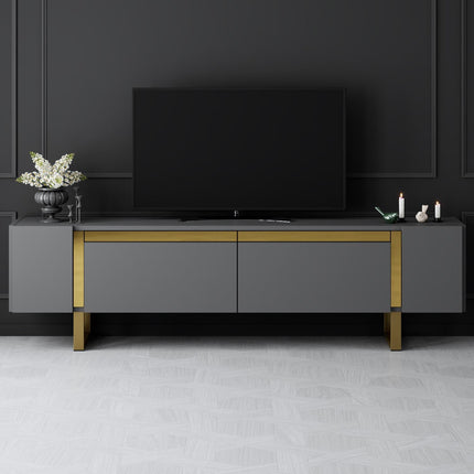 TV szekrény Yildiz - Anthracite, Gold-VASBÚTOR