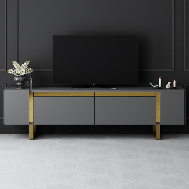 TV szekrény Yildiz - Anthracite, Gold-VASBÚTOR