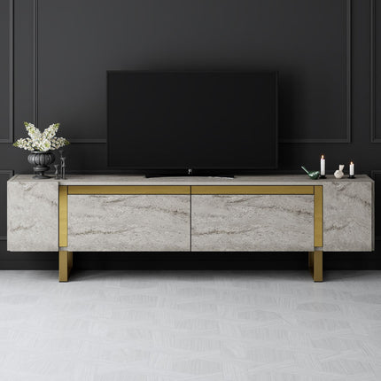 TV szekrény Yildiz - Travertine, Gold-VASBÚTOR