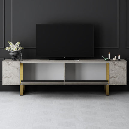 TV szekrény Yildiz - Travertine, Gold-VASBÚTOR
