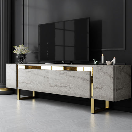 TV szekrény Yildiz - Travertine, Gold-VASBÚTOR