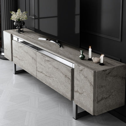 TV szekrény Yildiz - Travertine, Silver-VASBÚTOR
