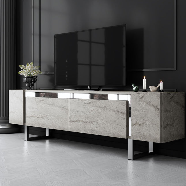 TV szekrény Yildiz - Travertine, Silver-VASBÚTOR