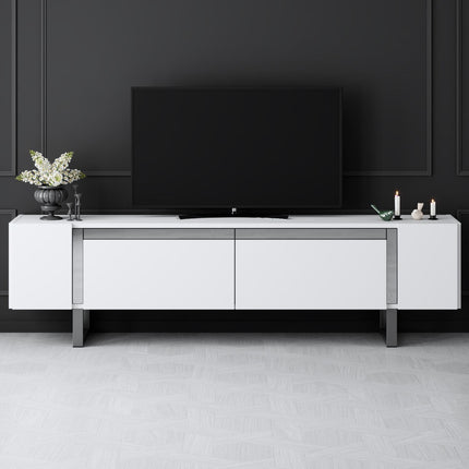 TV szekrény Yildiz - White, Silver-VASBÚTOR
