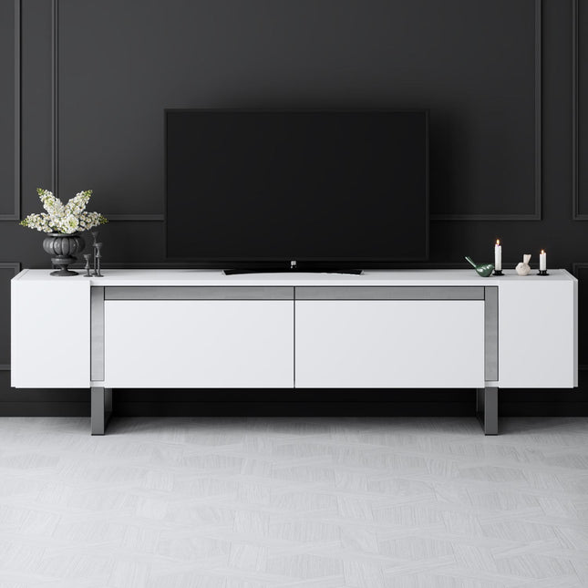 TV szekrény Yildiz - White, Silver-VASBÚTOR