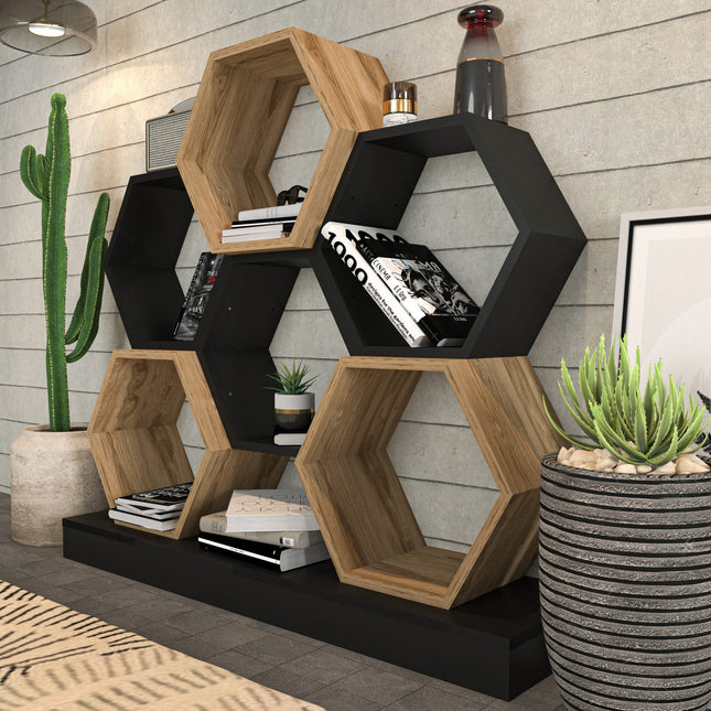 könyvespolc Cicek - Black, Oak-VASBÚTOR