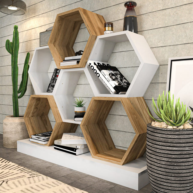 könyvespolc Cicek - White, Oak-VASBÚTOR