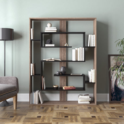 könyvespolc Esteban - Walnut, Black-VASBÚTOR