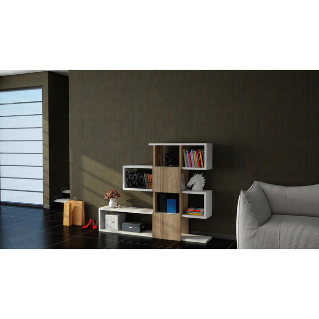 könyvespolc Karlin - White, Walnut-VASBÚTOR