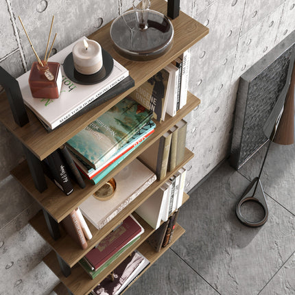 könyvespolc Piante - Walnut, Black-VASBÚTOR