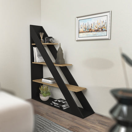 könyvespolc Pisagor - Black, Oak-VASBÚTOR