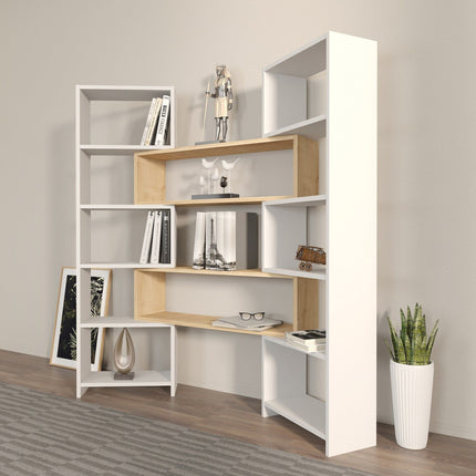 könyvespolc Poyraz - White, Oak-VASBÚTOR
