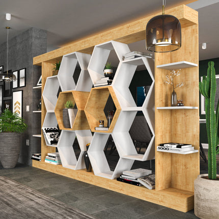könyvespolc Sueno - White, Oak-VASBÚTOR