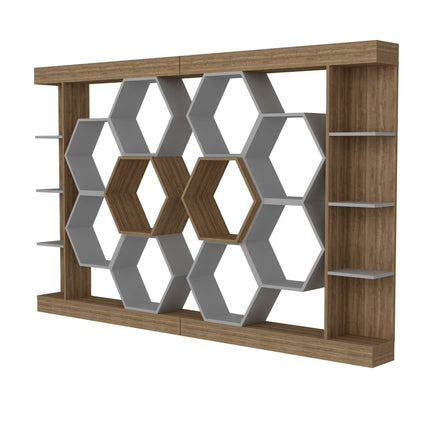 könyvespolc Sueno - White, Walnut-VASBÚTOR