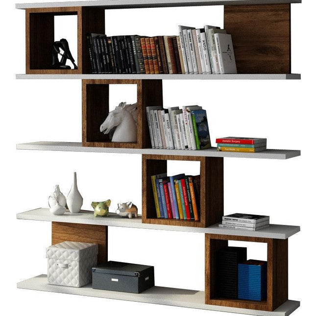 könyvespolc Wind - White, Walnut-VASBÚTOR